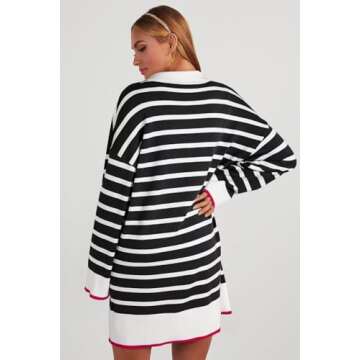 Dokotoo Dresses for Women 2024 Women's Striped Long Sleeve Dress V Neck Collared Casual Mini Dresses...