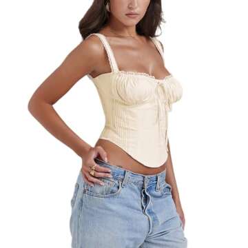 YADMISU Women's Lace Up Cami Corset Tops Cold Shoulder Zip Side Ties Back Sexy Going Out Bodyshaper ...