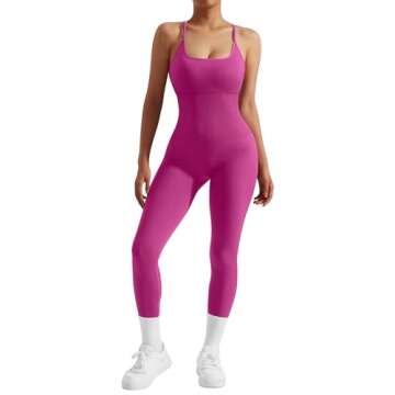 MOOSLOVER Women Strappy Backless One Piece Jumpsuits Tummy Control Padded Workout Rompers(L,#3 Hot P...