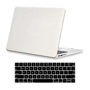 DTangLsm Compatible with MacBook Air 13 inch Case (Models: A1369 A1466, Older Version 2010-2017 Release) Crocodile Leather Hard Shell Snap On Case & Keyboard Cover for MacBook Air 13, White