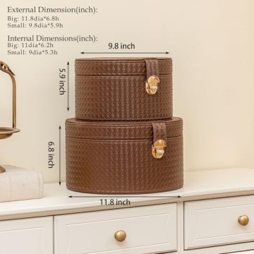 ELPMD Leather Decorative Boxes Set Stylish Round Storage Bins