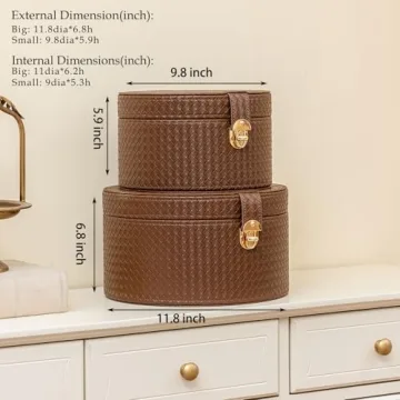 ELPMD Leather Decorative Boxes Set Stylish Round Storage Bins