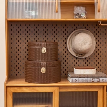 ELPMD Leather Decorative Boxes Set Stylish Round Storage Bins