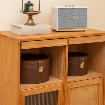 ELPMD Leather Decorative Boxes Set Stylish Round Storage Bins