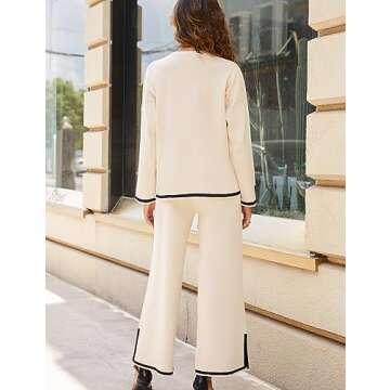 Tanming Women's 2 Piece Outfits Long Sleeve Knit Sweater Top Wide Leg Pants Lounge Sets Tracksuits (Apricot-XL)