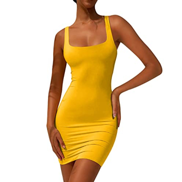 Stylish YFANG Women's Casual Yellow Bodycon Tank Dress