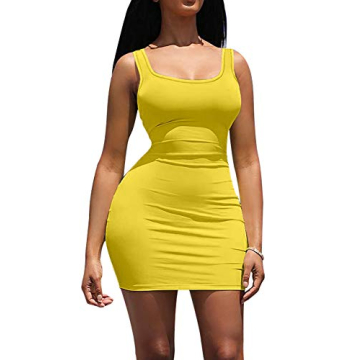 Stylish YFANG Women's Casual Yellow Bodycon Tank Dress