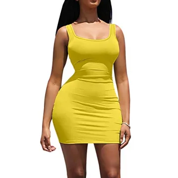 Stylish YFANG Women's Casual Yellow Bodycon Tank Dress