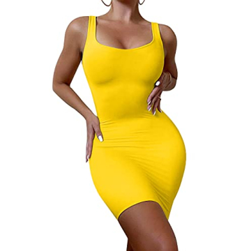 Stylish YFANG Women's Casual Yellow Bodycon Tank Dress