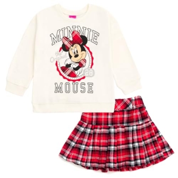 Disney Minnie Mouse Big Girls Fleece Sweatshirt and Pleated Skirt Plaid Red/White 10-12