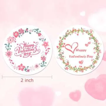 500 PCS Valentines Day Gift Stickers, 2'' Round Happy Valentine's Day Stickers, Adhesive Valentine D...