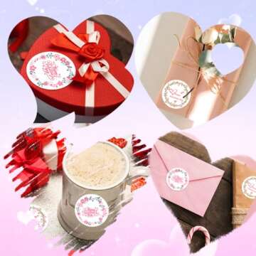 500 PCS Valentines Day Gift Stickers, 2'' Round Happy Valentine's Day Stickers, Adhesive Valentine Decorative Love Wedding Party Favors Gift Tags Labels for Business Wrap, Boxes, Card, Envelope Seals