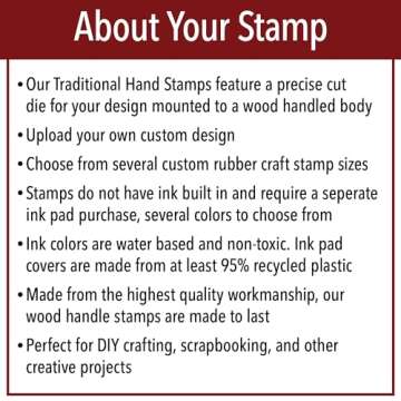 Personalized Rubber Hand Stamp, Wood Handle with Custom Logo | Multiple Size Options Available | Upload Your Own Logo (3"x4")