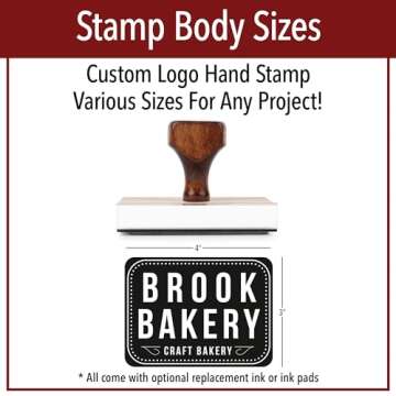 Personalized Rubber Hand Stamp, Wood Handle with Custom Logo | Multiple Size Options Available | Upload Your Own Logo (3"x4")