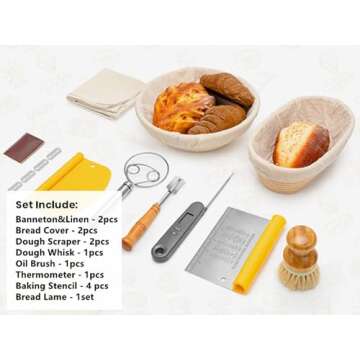 CODOGOY Large Banneton Proofing Basket SET, 9 Inch Round & 10 Inch Oval Natural Handmade Rattan Sour...