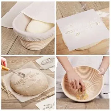 CODOGOY Large Banneton Proofing Basket SET, 9 Inch Round & 10 Inch Oval Natural Handmade Rattan Sourdough Baskets with Food Thermometer Dough Scraper Dough Whisk Oil Brush Baking Stencil Bread Lame