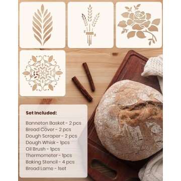 CODOGOY Large Banneton Proofing Basket SET, 9 Inch Round & 10 Inch Oval Natural Handmade Rattan Sourdough Baskets with Food Thermometer Dough Scraper Dough Whisk Oil Brush Baking Stencil Bread Lame