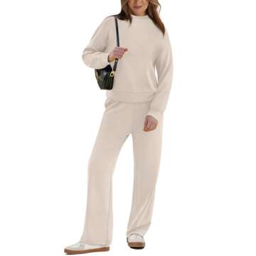 Stylish WIHOLL Women's Lightweight Loungewear Set with Mock Neck and Wide Leg Pants