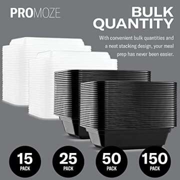 50-Pack Reusable Meal Prep Containers Microwave Safe Food Storage Containers with Lids, 12 OZ - 1 Compartment Take Out Disposable Plastic Bento Lunch Box To Go, BPA Free - Dishwasher & Freezer Safe