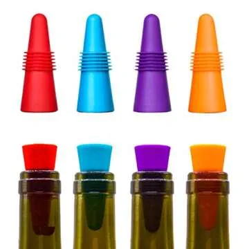 CNYMANY 8 pcs of Wine Stoppers, Reusable Silicone Beverage Bottle Sealer Replacement with Grip Top for Cork to Keep the Wine Fresh - Red, Purple, Orange, Blue