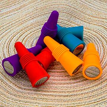 CNYMANY 8 pcs of Wine Stoppers, Reusable Silicone Beverage Bottle Sealer Replacement with Grip Top for Cork to Keep the Wine Fresh - Red, Purple, Orange, Blue