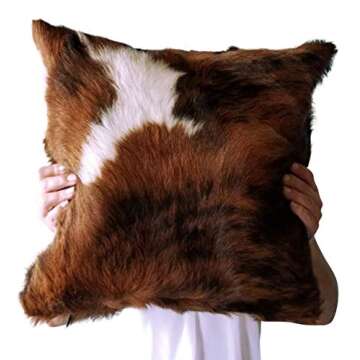 Tricolor Brazilian Cowhide Pillow Cover – Genuine Leather Decorative Cushion for Rustic and Western Home Décor (15” x 15”)
