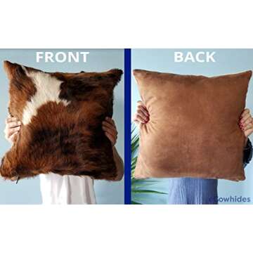 Tricolor Brazilian Cowhide Pillow Cover – Genuine Leather Decorative Cushion for Rustic and Western Home Décor (15” x 15”)