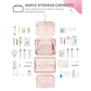 Telena Travel Toiletry Bag with Jewelry Organizer for Women, Puffy Hanging Makeup Bag Lightweight Cosmetic Bag Organizer for Travel Essentials