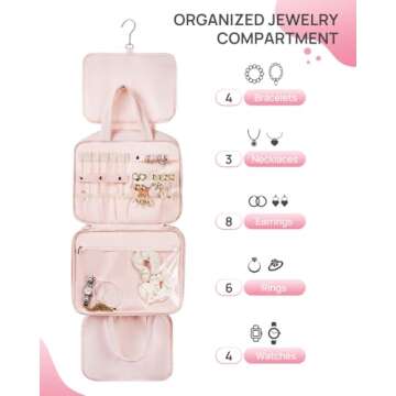 Telena Travel Toiletry Bag with Jewelry Organizer for Women, Puffy Hanging Makeup Bag Lightweight Cosmetic Bag Organizer for Travel Essentials