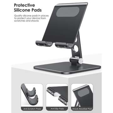 OMOTON Upgraded Adjustable Tablet Stand Holder, Heavy Duty Foldable Portable Monitor Stand, Travel Essentials for iPad Pro/Air/Mini, Surface Pro, 4.7''-15.6', Black