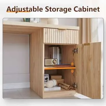 JXQTLINGMU 58" Modern Executive Desk with Storage, Wood Home Office Desk with 5 Drawers & 1 Cabinet, Fluted Computer Writing Desk for Study, Living Room, Bedroom, Natural Oak