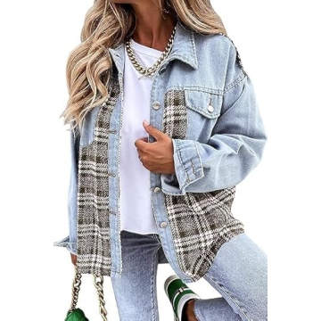 SHEWIN Women's Stylish Plaid Denim Jacket for 2025