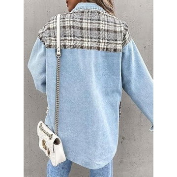 SHEWIN Women's Stylish Plaid Denim Jacket for 2025