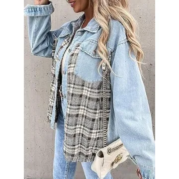 SHEWIN Women's Stylish Plaid Denim Jacket for 2025