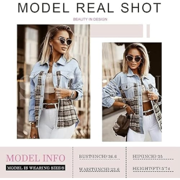 SHEWIN Women's Stylish Plaid Denim Jacket for 2025