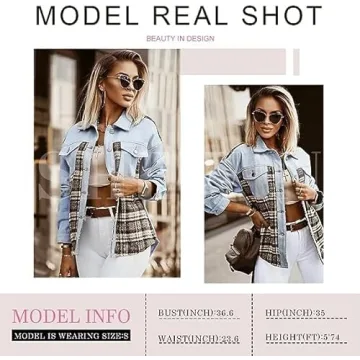 SHEWIN Women's Stylish Plaid Denim Jacket for 2025