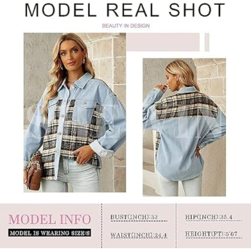 SHEWIN Women's Stylish Plaid Denim Jacket for 2025