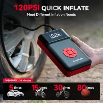 Andeman Jump Starter with Air Compressor, 4000A Portable Car Jumper with 120PSI Digital Tire Inflator(Up 10L Gas/8L Diesel Engine),12V Lithium Battery Charger Booster Box with Type-C Quick Charge