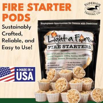 Superior Trading Fire Starter Pods in Resealable Packs - Fire Starters for Campfires, BBQ, Grill, Pit, Wood Stove & Charcoal Starter, 15-20-Min Burn, 30 Extra Large Pods, USA Made, Brown, 3.2 Lbs