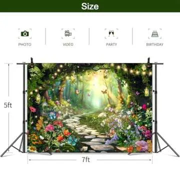 Omifly Enchanted Fairy Woodland Tale Backdrop 7Wx5H for Photography Garden Green Spring Butterfly Flower Princess Birthday Magic Background Party Decorations Fabric Decor Photo Booth Studio Props