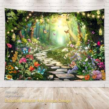 Omifly Enchanted Fairy Woodland Tale Backdrop 7Wx5H for Photography Garden Green Spring Butterfly Flower Princess Birthday Magic Background Party Decorations Fabric Decor Photo Booth Studio Props