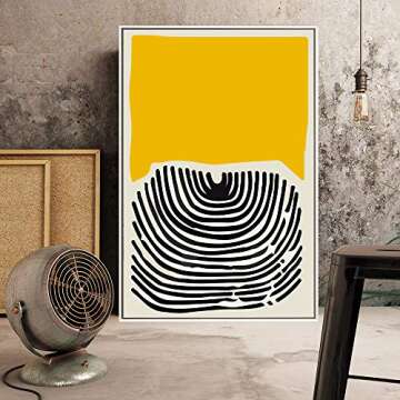 IDEA4WALL Framed Canvas Print Wall Art Yellow Color Block & Fingerprint Shape Geometric Patterns Ill...