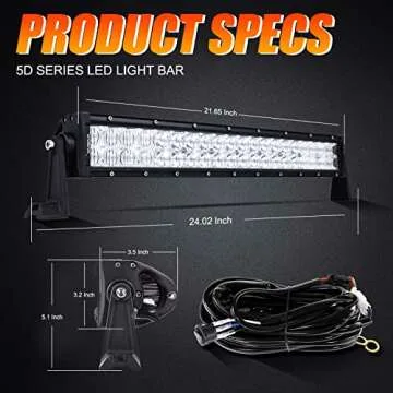 Auxbeam 22" LED Light Bar 120W LED Driving Light Off-Road Lights Spot Flood Combo Work Light Fog Lamp 5D Lens with Wiring Harness for SUV, ATV, UTV, Jeep, Vehicle, Pickup