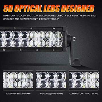 Auxbeam 22" LED Light Bar 120W LED Driving Light Off-Road Lights Spot Flood Combo Work Light Fog Lamp 5D Lens with Wiring Harness for SUV, ATV, UTV, Jeep, Vehicle, Pickup