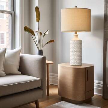 PoKat 24'' Lamps for Night Stands, Ceramic Table Lamps for Living Room, Modern Nightstand Lamps Set of 2, Bedroom Lamps for Bedside End Table, Bedroom, Living Room, White