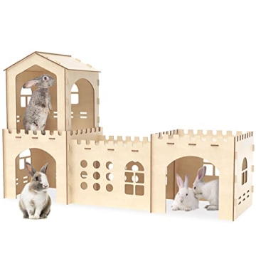 Woiworco Extra Large Rabbit Hideout, Wooden Rabbit Castle for Small Pets