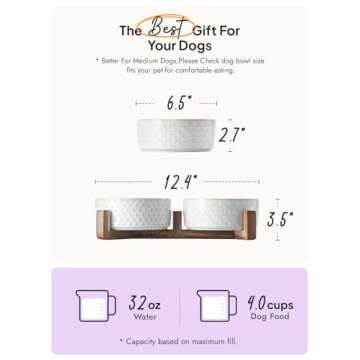 LE TAUCI Dog Bowls with Acacia Wood Stand - Stylish Design