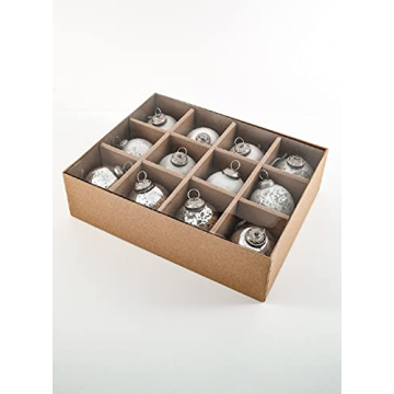 Vintage White & Silver Glass Ornaments Set for Christmas