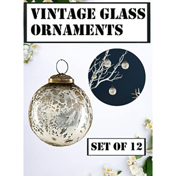 Vintage White & Silver Glass Ornaments Set for Christmas