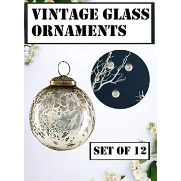Vintage White & Silver Glass Ornaments Set for Christmas